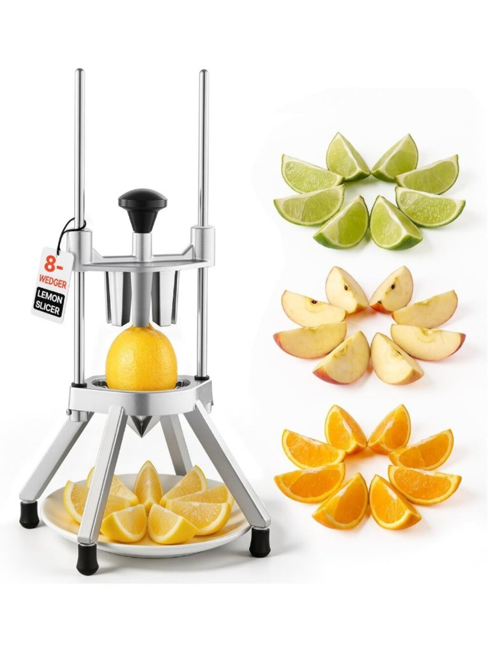 8-Section Stainless Steel Fruit & Lime Slicer - Easy Lemon Cutter for Bars